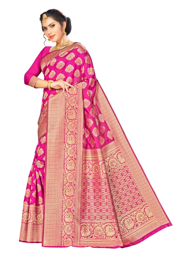 Generic Women's Banarasi Silk Saree (Pink,5-6 Mtrs)