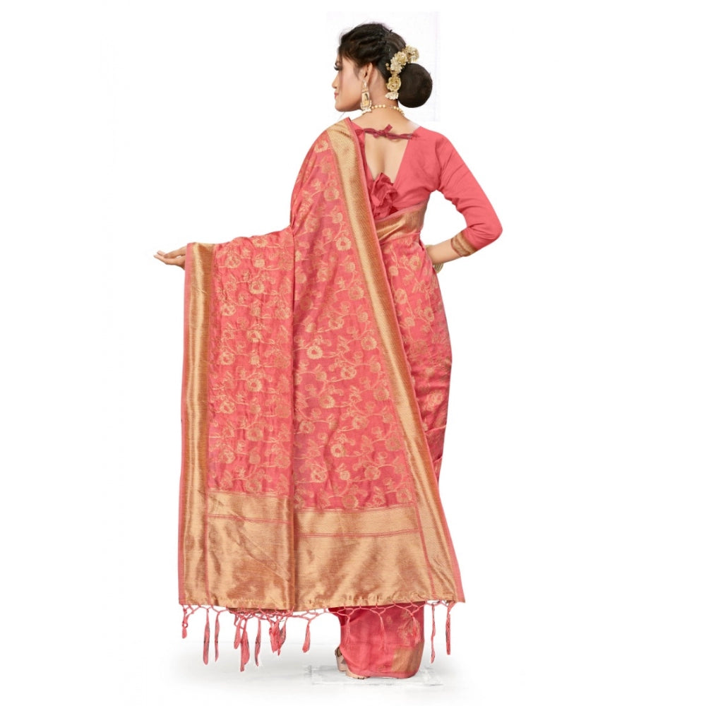 Generic Women's Banarasi (Spun Cotton) Saree (Light Pink,5-6 Mtrs)