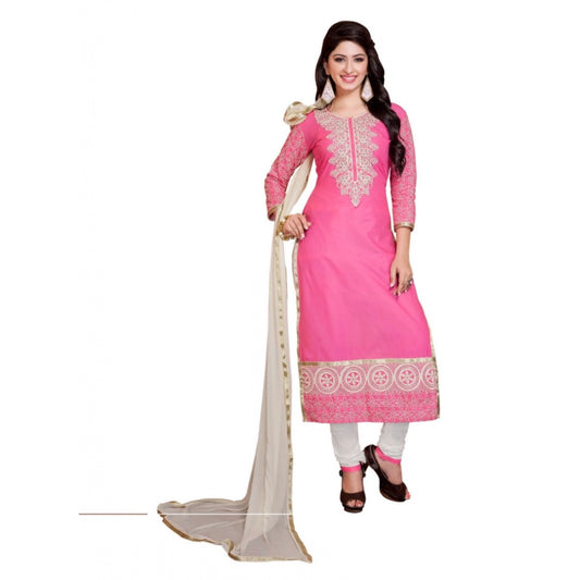 Generic Women's Georgette Unstitched Salwar Suit-Material With Dupatta (Pink & White,2.2 Mtrs)