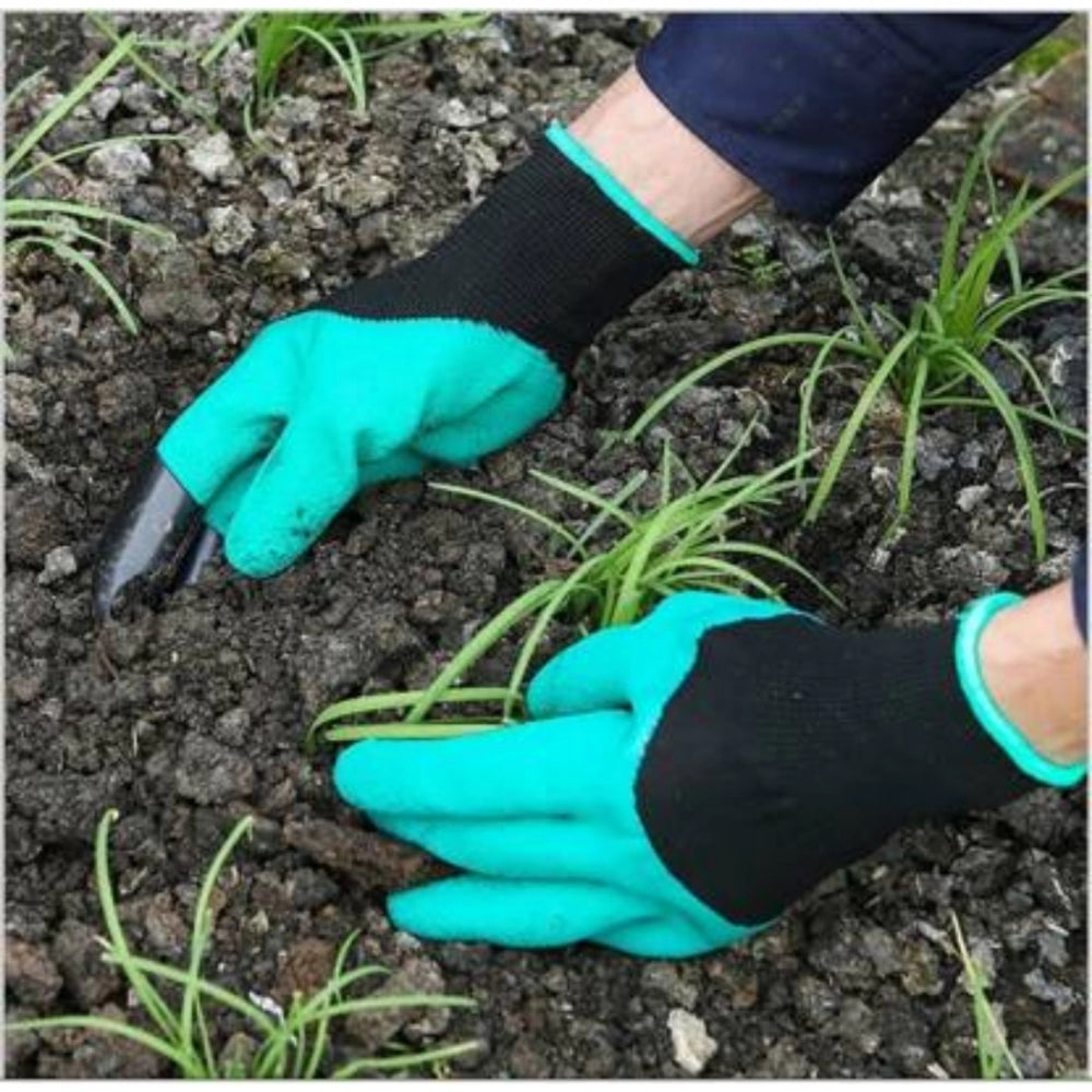 Generic Pack Of_2 Heavy Duty Garden Farming Gloves Washable With Right Hand Fingertips Claws (Color: Assorted)