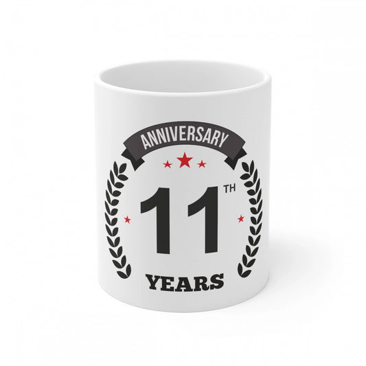 Generic Ceramic 11th Anniversary Printed Coffee Mug (Color: White, Capacity:330ml)