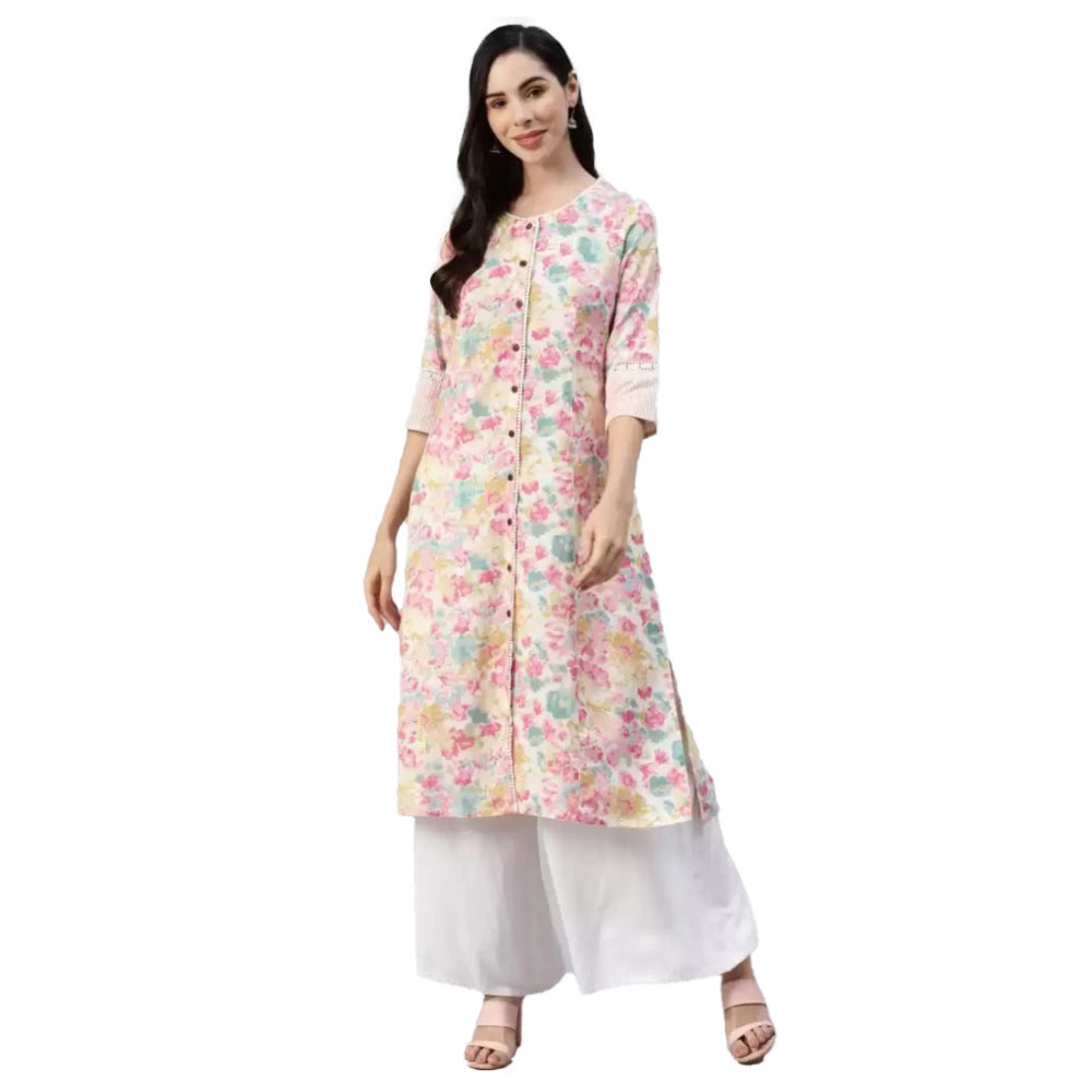 Generic Women's Cotton Printed Straight Kurti (Multicolor, Cotton)