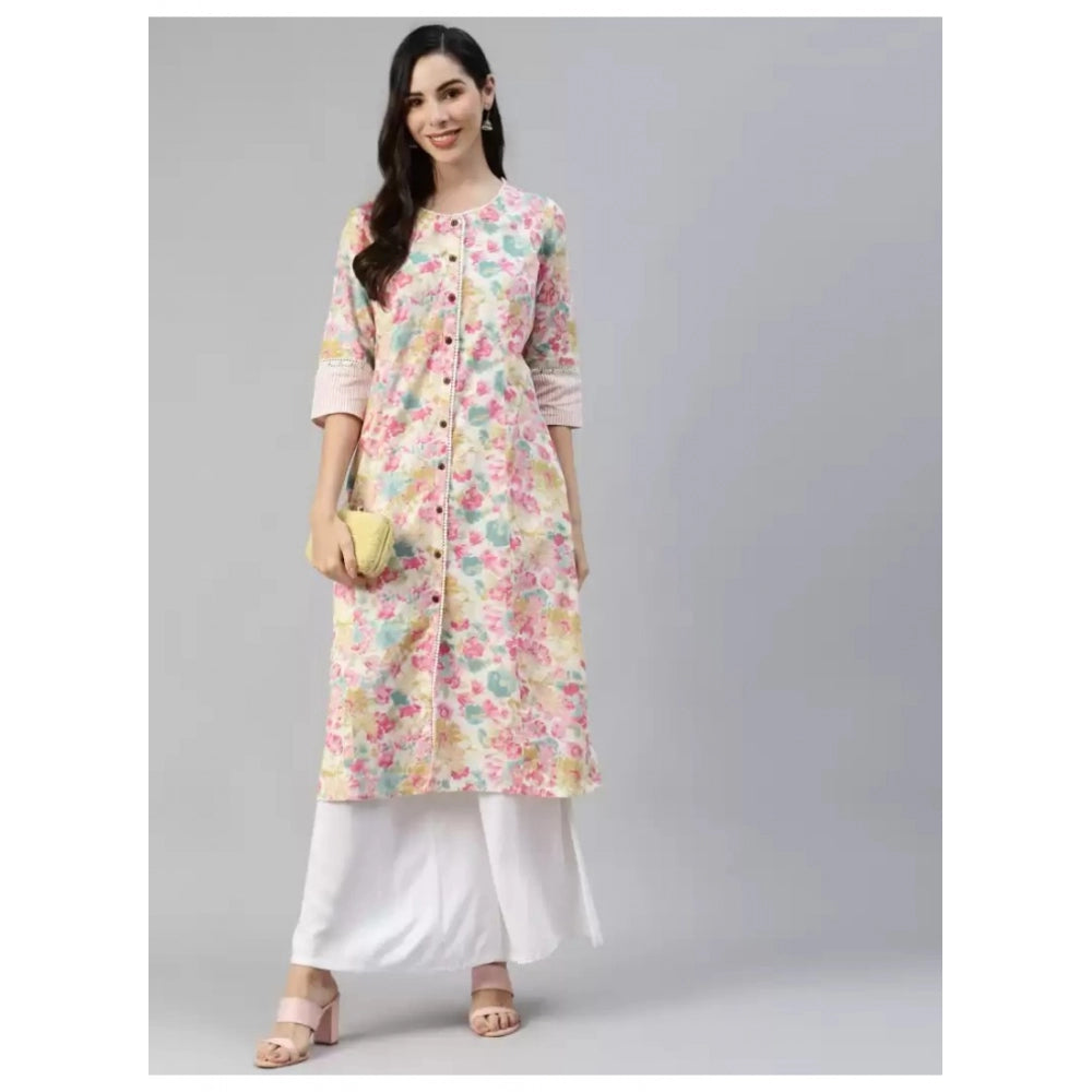 Generic Women's Cotton Printed Straight Kurti (Multicolor, Cotton)