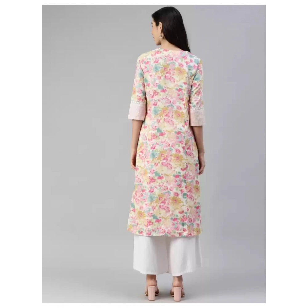 Generic Women's Cotton Printed Straight Kurti (Multicolor, Cotton)