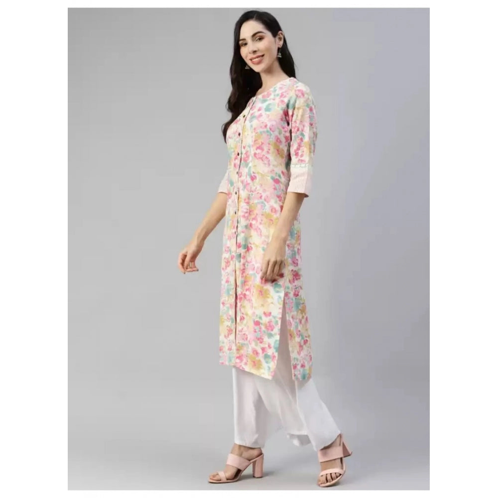 Generic Women's Cotton Printed Straight Kurti (Multicolor, Cotton)