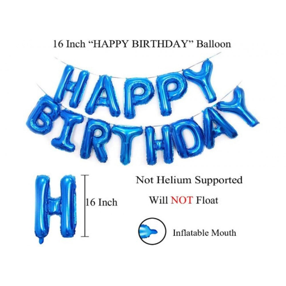 Generic 9Th Happy Birthday Decoration Combo With Foil And Star Balloons (Blue, Silver)