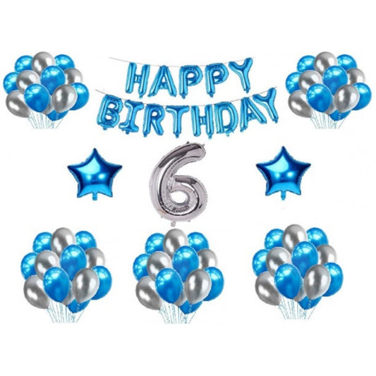 Generic 6Th Happy Birthday Decoration Combo With Foil And Star Balloons (Blue, Silver)