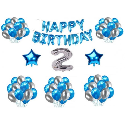 Generic 2Nd Happy Birthday Decoration Combo With Foil And Star Balloons (Blue, Silver)