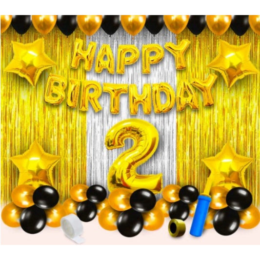 Generic 2Nd Birthday Golden Theme Decoration Items (Multicolor)