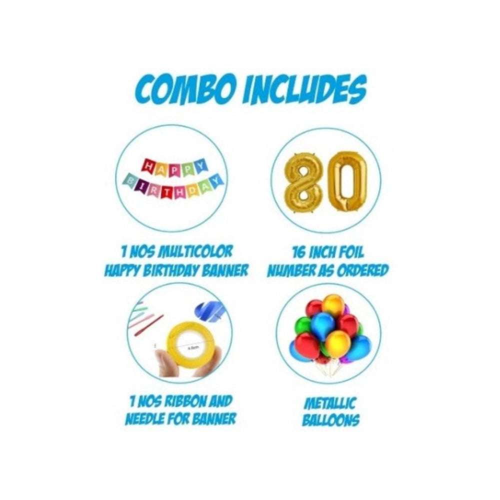 Generic 24Th Happy Birthday Decoration Combo With Multi Color Banner (Golden)