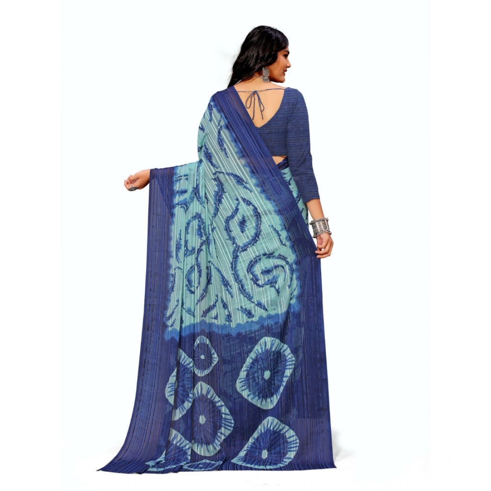 Generic Women's Georgette Printed Saree With Unstitched Blouse (Blue)