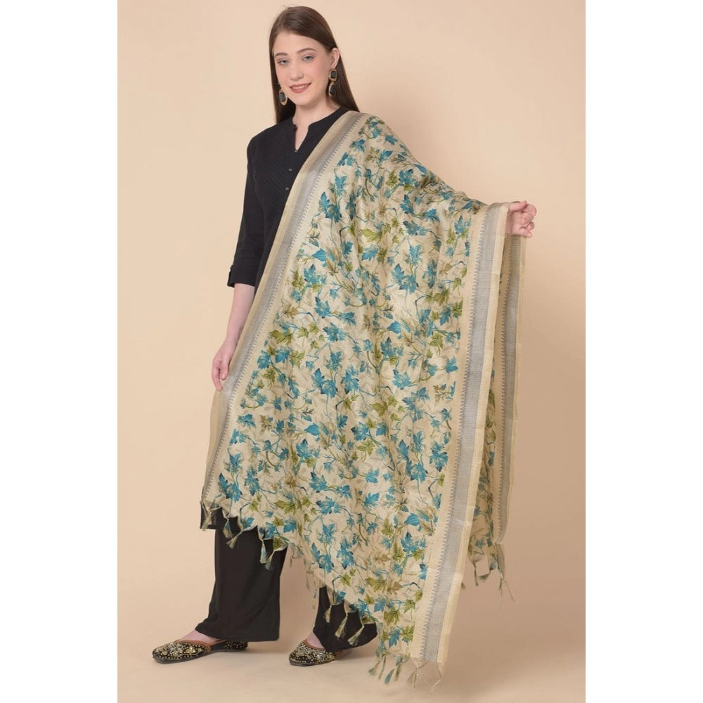 Generic Women's Art Silk Printed Dupatta (Gold, Length: 2.25 to 2.50 Mtr)