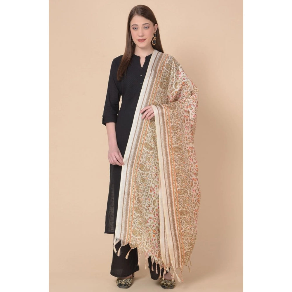 Generic Women's Art Silk Printed Dupatta (White, Length: 2.25 to 2.50 Mtr)