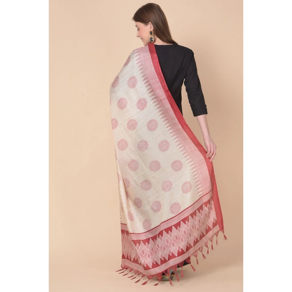 Generic Women's Art Silk Printed Dupatta (Maroon, Length: 2.25 to 2.50 Mtr)