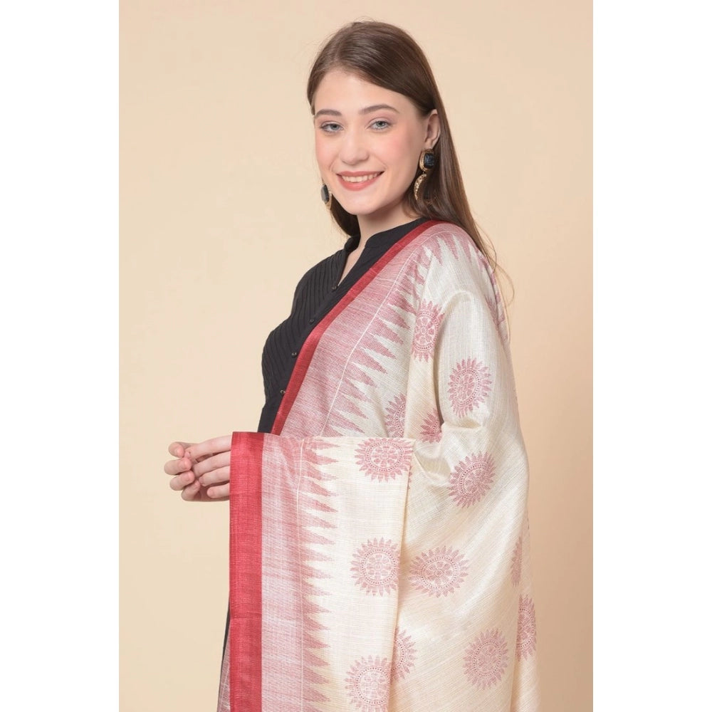Generic Women's Art Silk Printed Dupatta (Maroon, Length: 2.25 to 2.50 Mtr)