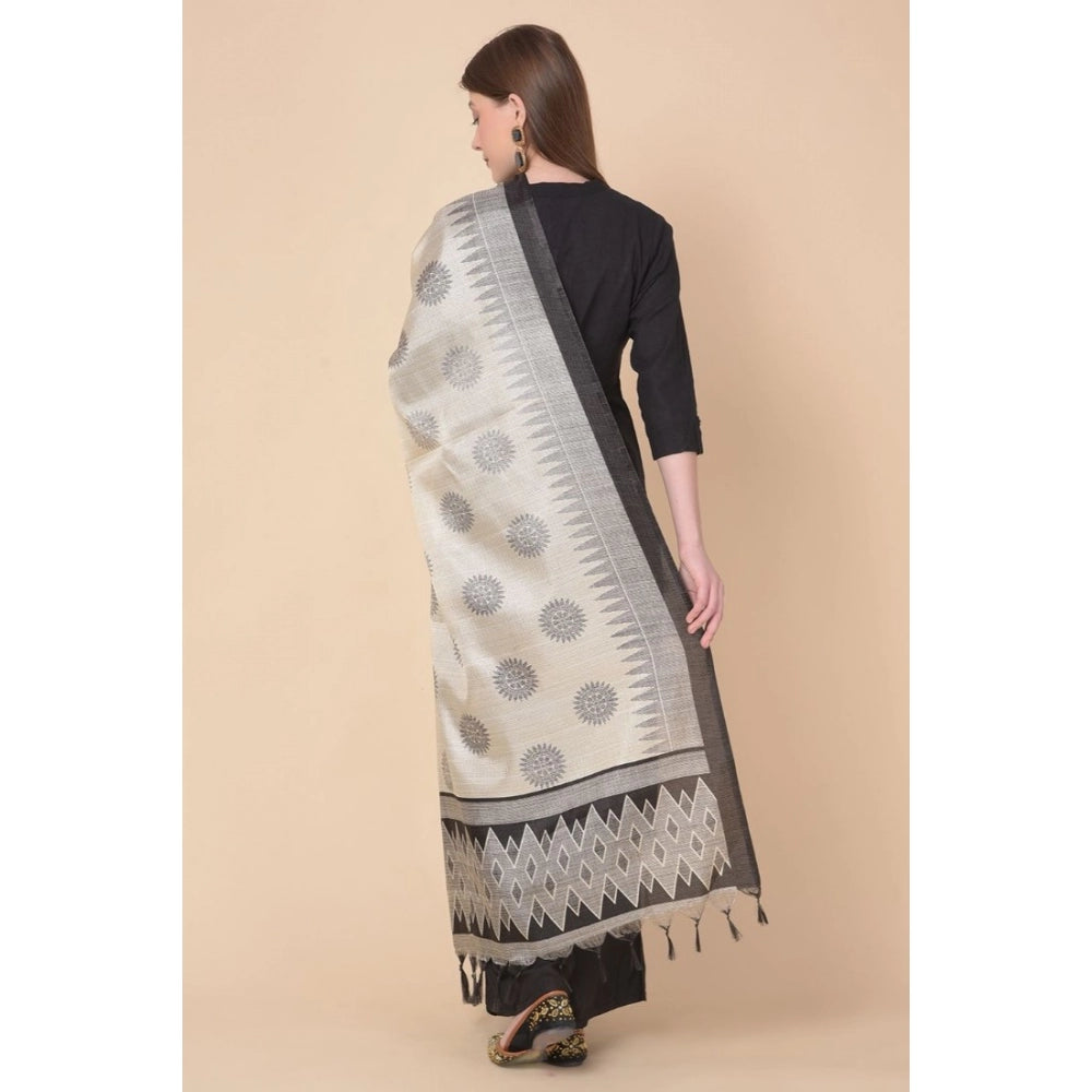 Generic Women's Art Silk Printed Dupatta (Black, Length: 2.25 to 2.50 Mtr)