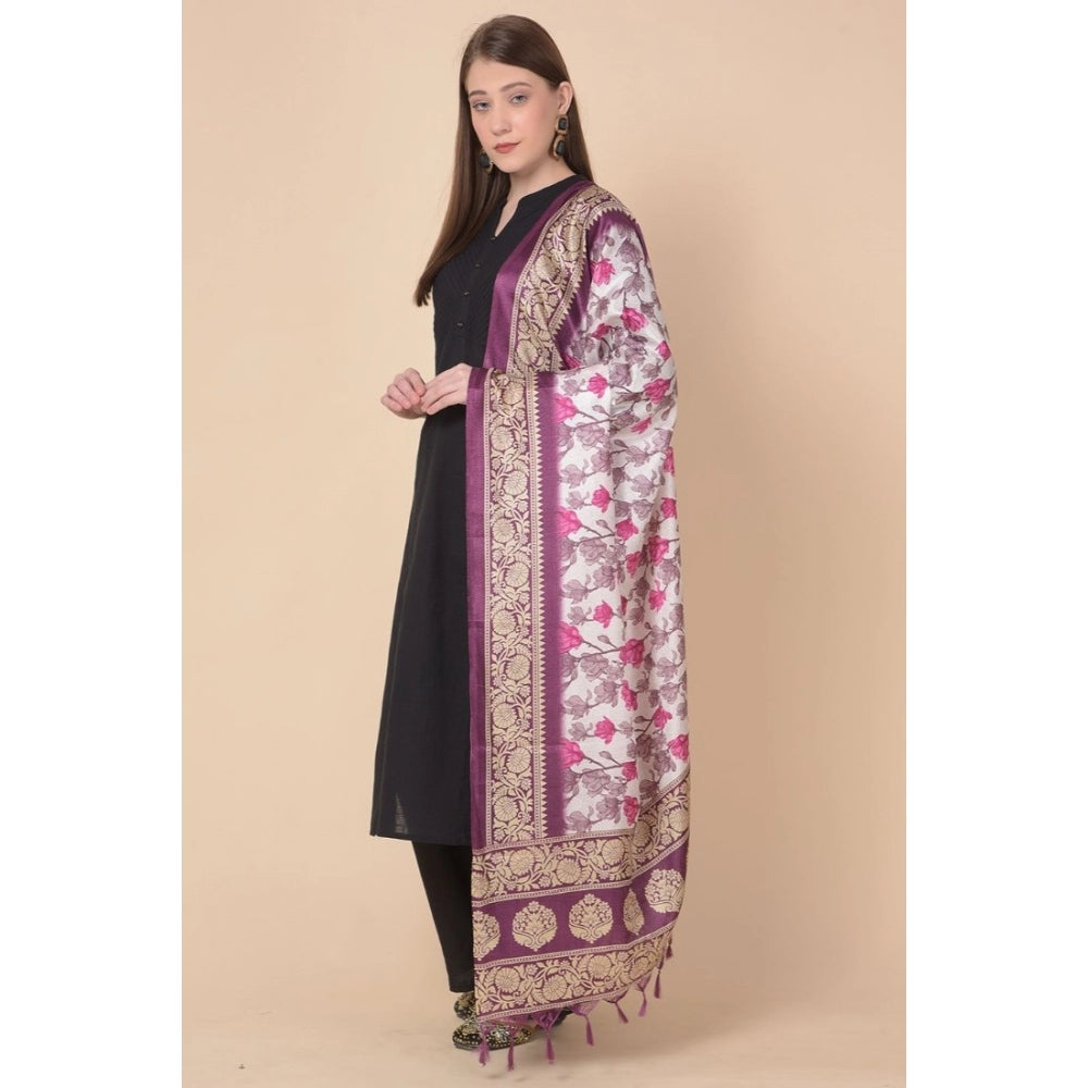 Generic Women's Art Silk Printed Dupatta (Purple, Length: 2.25 to 2.50 Mtr)