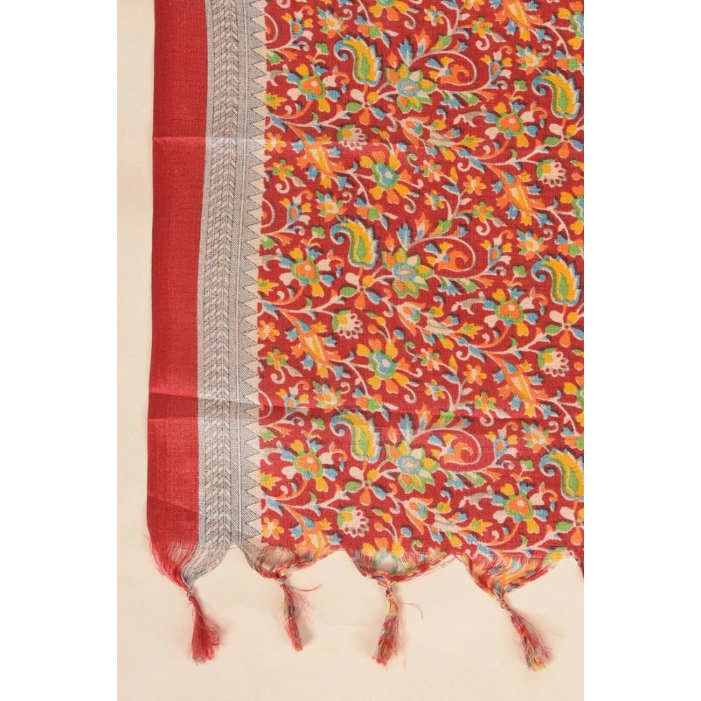 Generic Women's Art Silk Printed Dupatta (Red, Length: 2.25 to 2.50 Mtr)