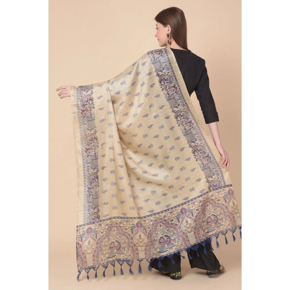 Generic Women's Art Silk Printed Dupatta (Gold, Length: 2.25 to 2.50 Mtr)