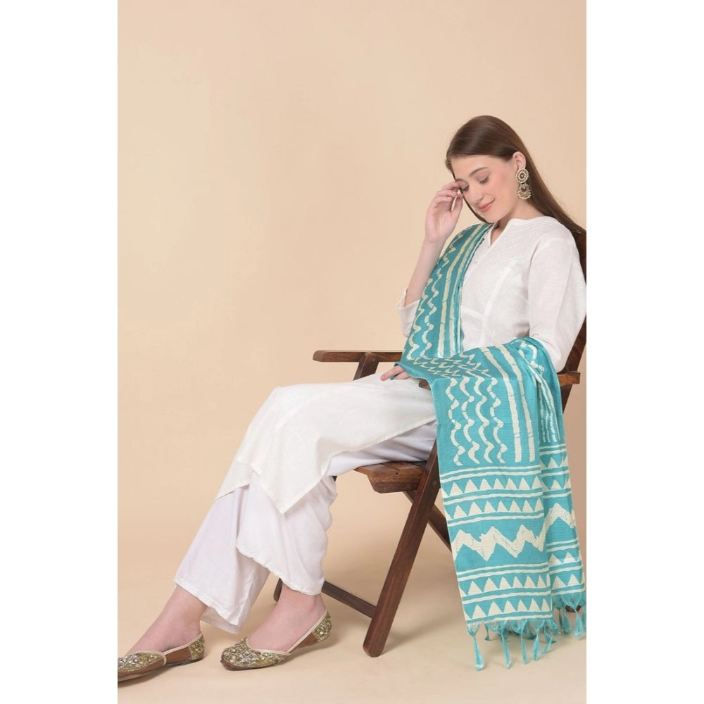 Generic Women's Art Silk Printed Dupatta (Turquoise, Length: 2.25 to 2.50 Mtr)
