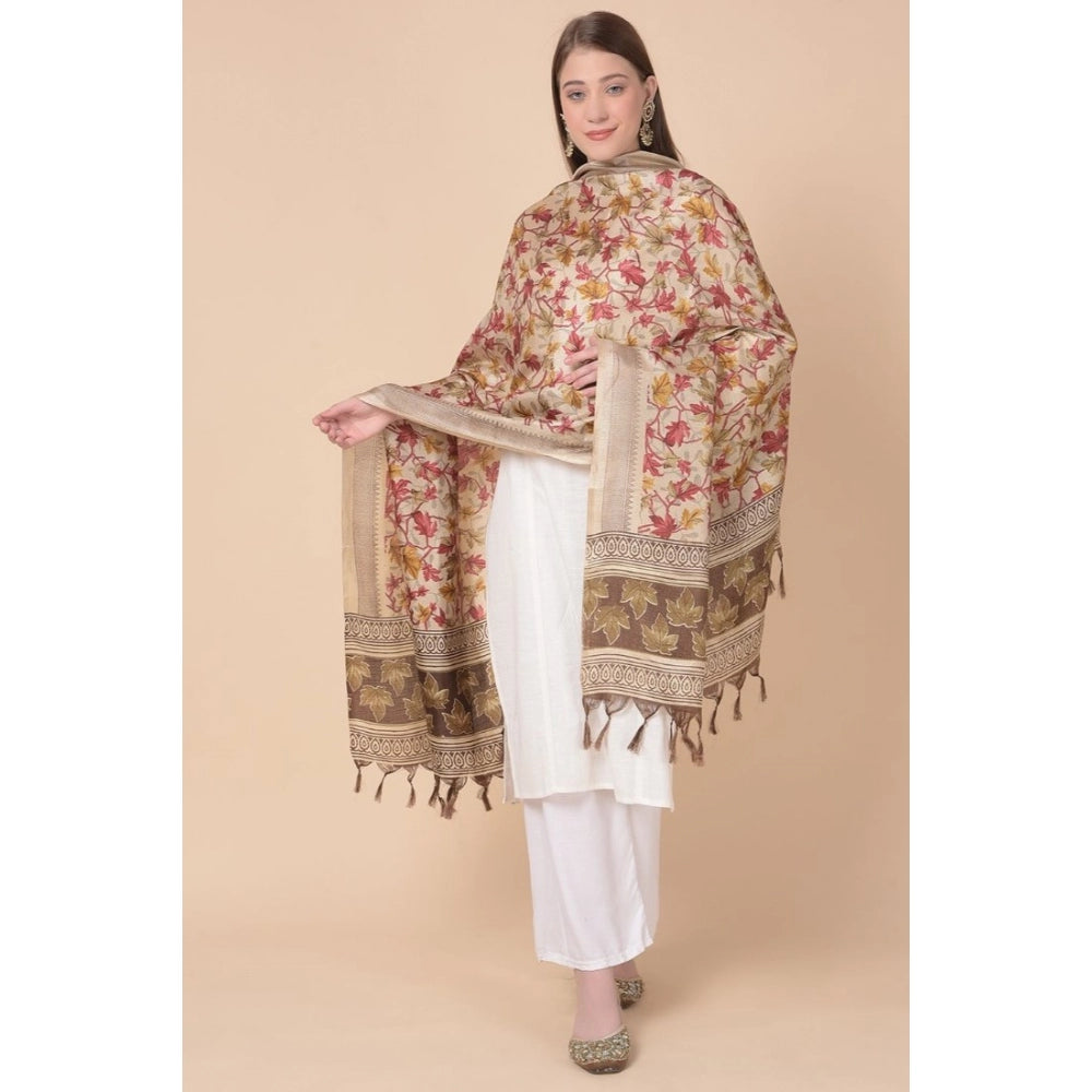 Generic Women's Art Silk Printed Dupatta (Gold, Length: 2.25 to 2.50 Mtr)