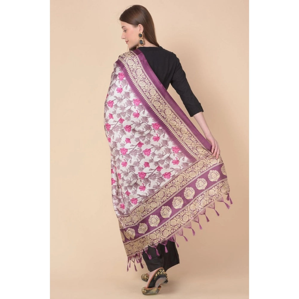 Generic Women's Art Silk Printed Dupatta (Purple, Length: 2.25 to 2.50 Mtr)