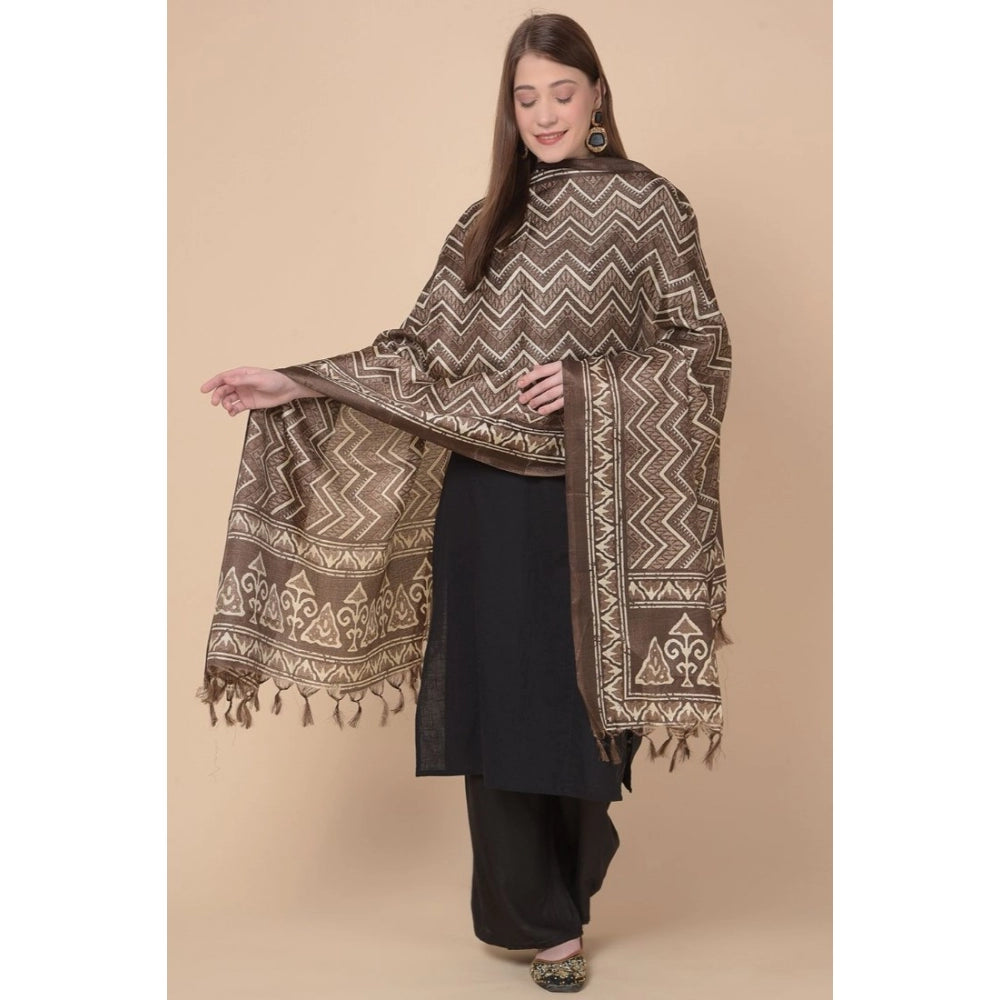 Generic Women's Art Silk Printed Dupatta (Brown, Length: 2.25 to 2.50 Mtr)