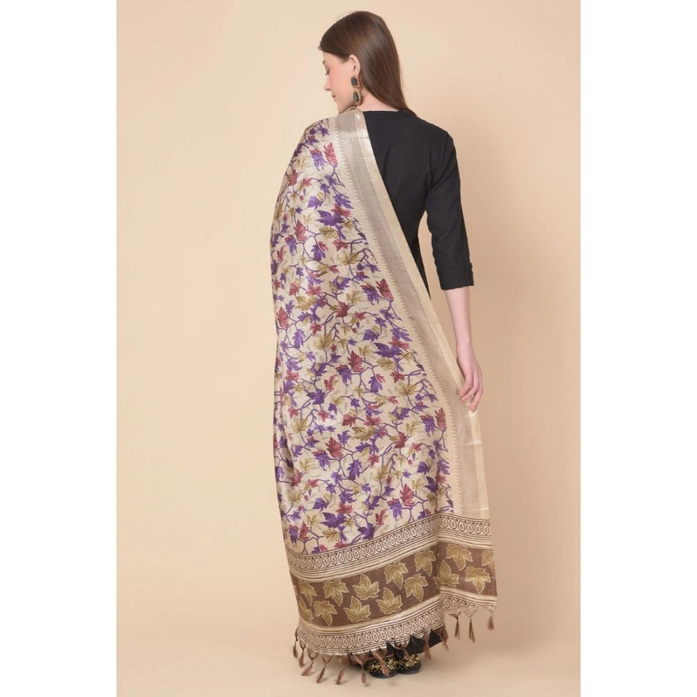 Generic Women's Art Silk Printed Dupatta (Gold, Length: 2.25 to 2.50 Mtr)