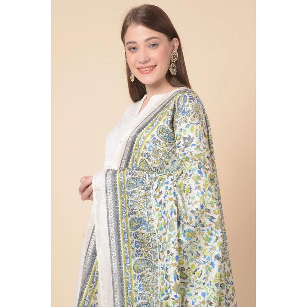 Generic Women's Art Silk Printed Dupatta (Grey, Length: 2.25 to 2.50 Mtr)