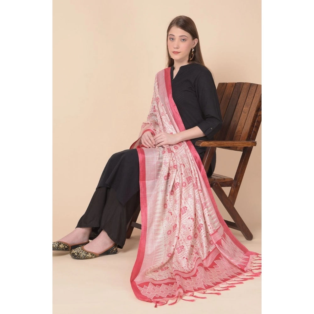 Generic Women's Art Silk Printed Dupatta (Red, Length: 2.25 to 2.50 Mtr)