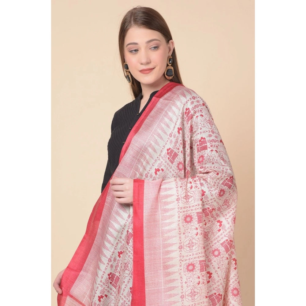 Generic Women's Art Silk Printed Dupatta (Red, Length: 2.25 to 2.50 Mtr)