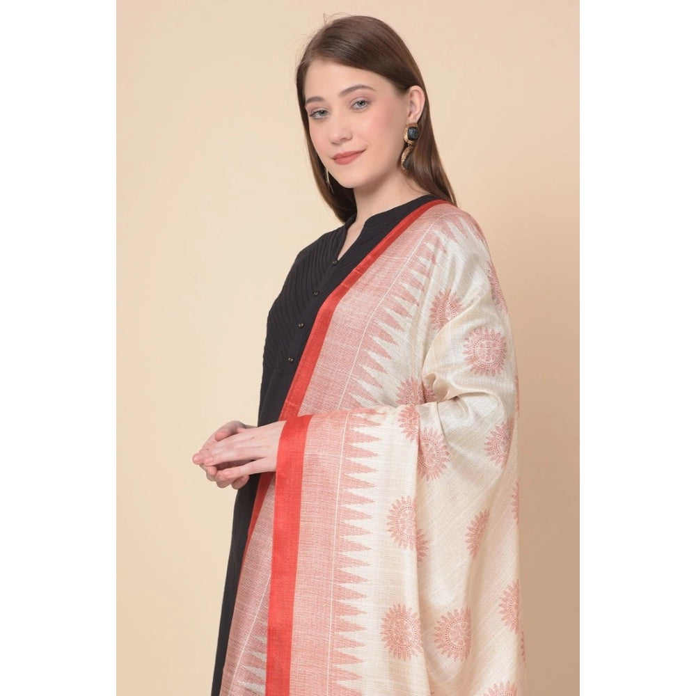 Generic Women's Art Silk Printed Dupatta (Red, Length: 2.25 to 2.50 Mtr)