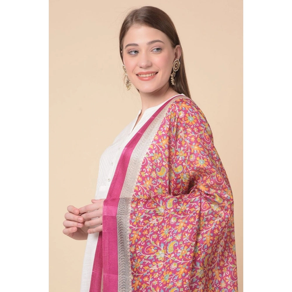 Generic Women's Art Silk Printed Dupatta (Pink, Length: 2.25 to 2.50 Mtr)