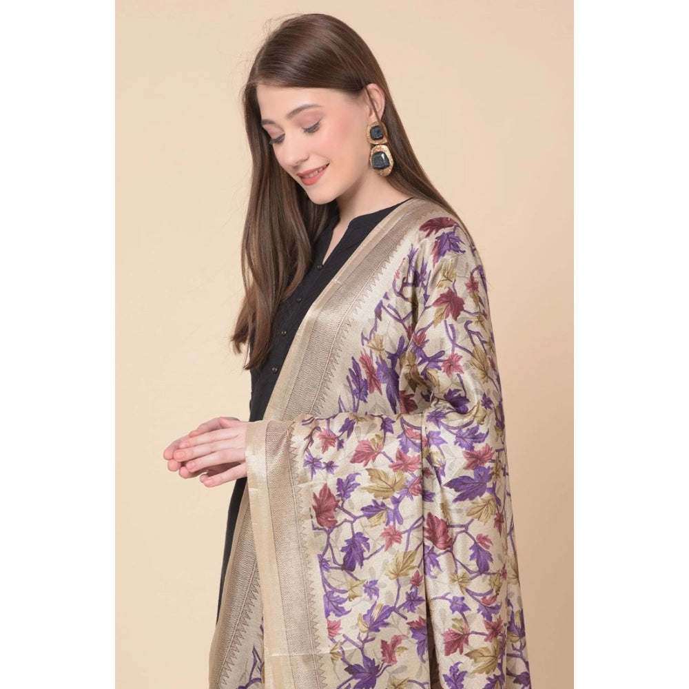 Generic Women's Art Silk Printed Dupatta (Gold, Length: 2.25 to 2.50 Mtr)