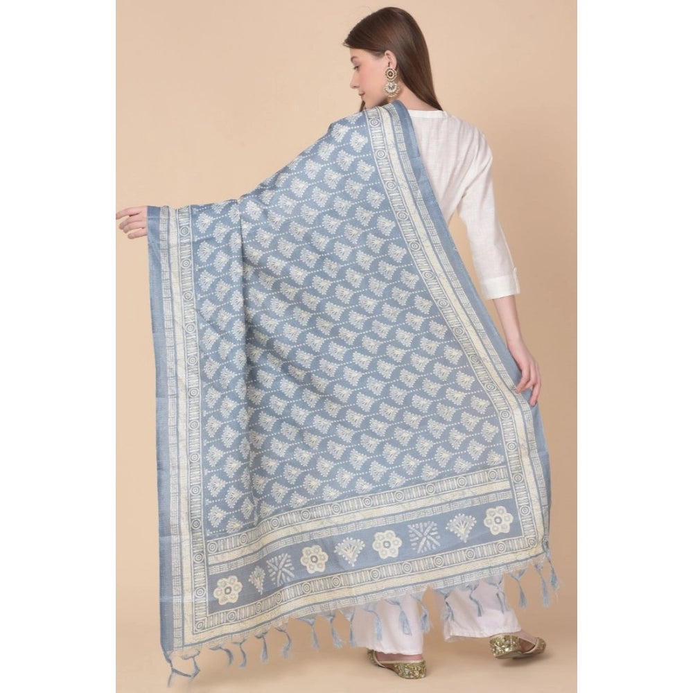 Generic Women's Art Silk Printed Dupatta (Grey, Length: 2.25 to 2.50 Mtr)
