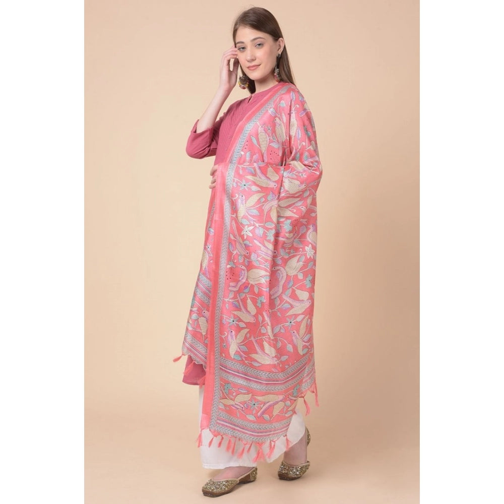 Generic Women's Art Silk Printed Dupatta (Pink, Length: 2.25 to 2.50 Mtr)