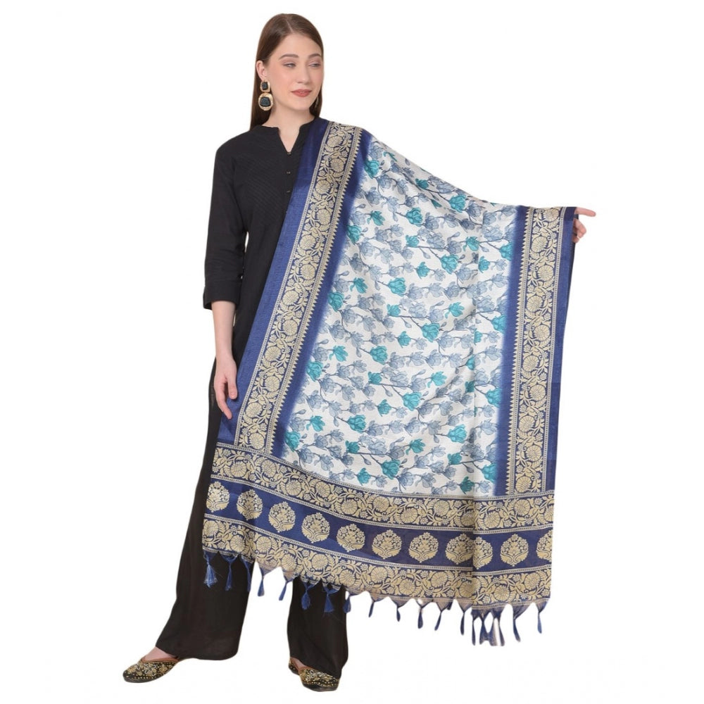 Generic Women's Art Silk Printed Dupatta (Blue, Length: 2.25 to 2.50 Mtr)