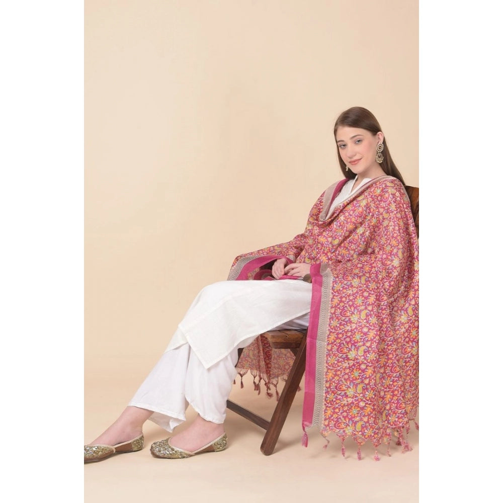 Generic Women's Art Silk Printed Dupatta (Pink, Length: 2.25 to 2.50 Mtr)
