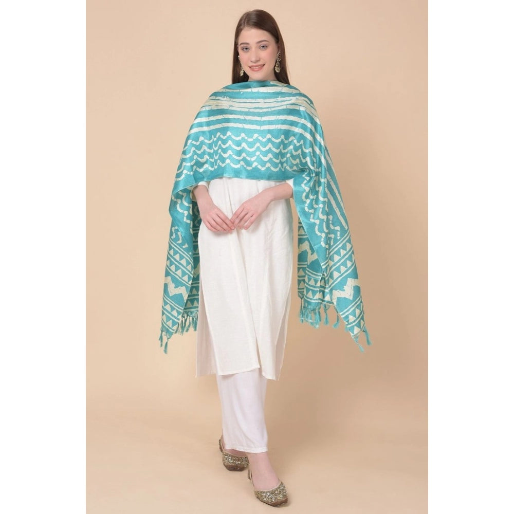 Generic Women's Art Silk Printed Dupatta (Turquoise, Length: 2.25 to 2.50 Mtr)