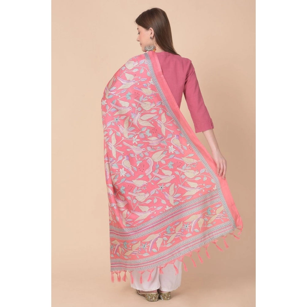 Generic Women's Art Silk Printed Dupatta (Pink, Length: 2.25 to 2.50 Mtr)