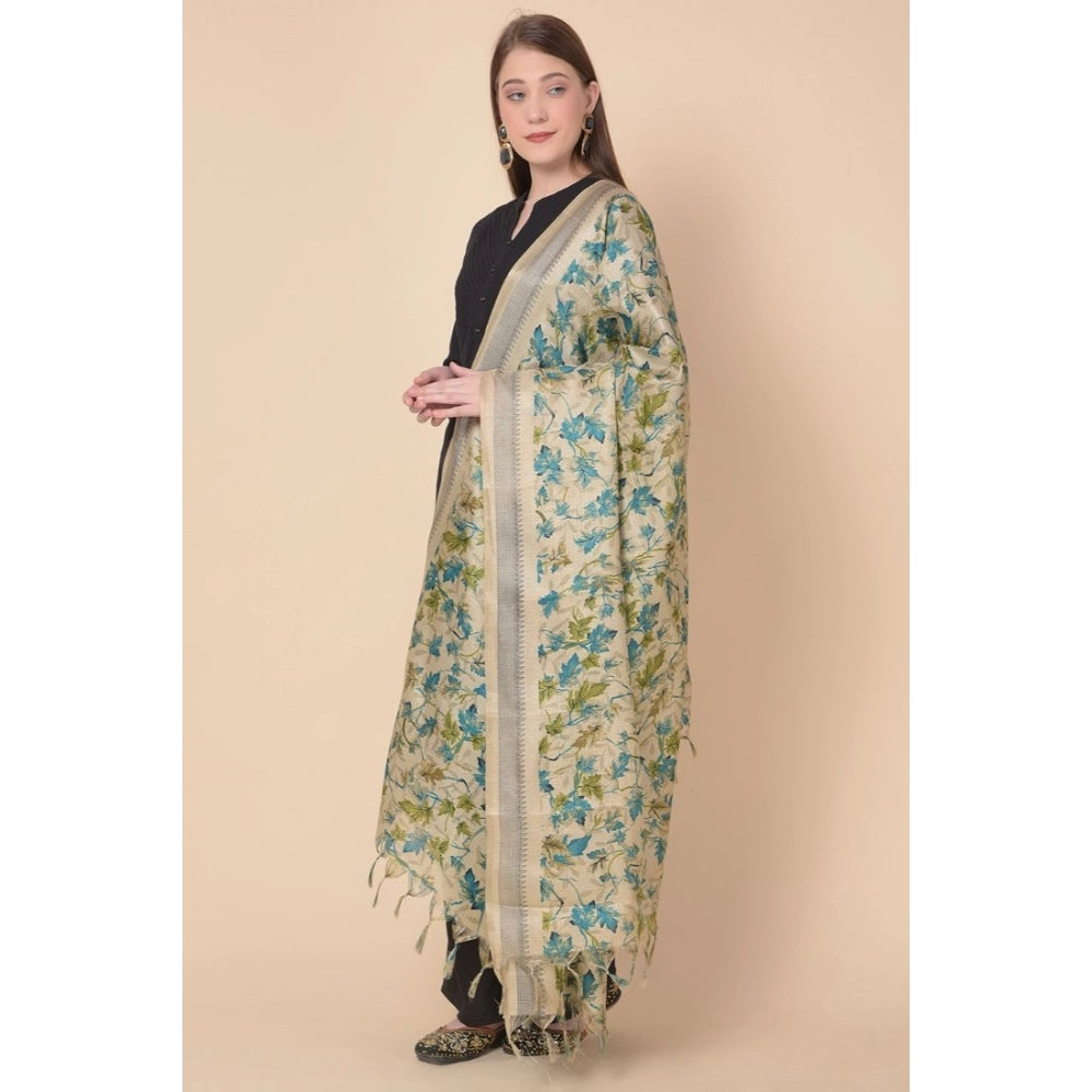 Generic Women's Art Silk Printed Dupatta (Gold, Length: 2.25 to 2.50 Mtr)