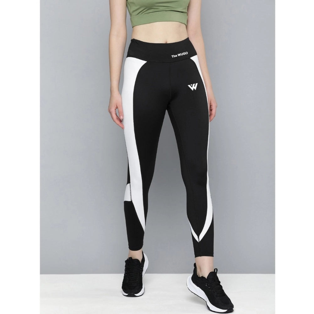 Generic Women's Polyster Soild Sport Leggings (Black & White)