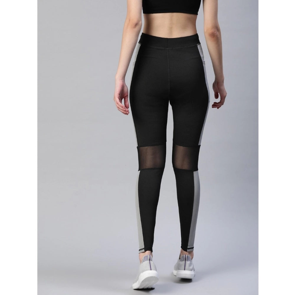 Generic Women's Polyster Soild Sport Leggings (Black & Grey)
