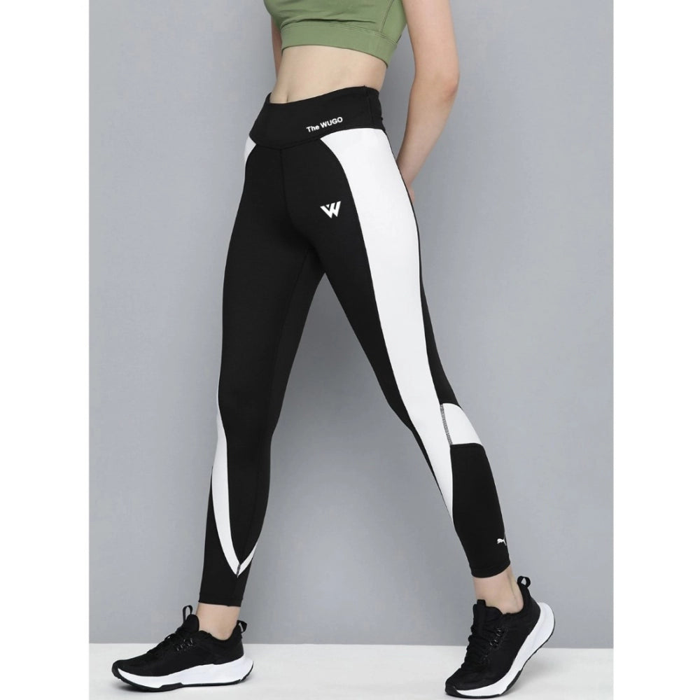 Generic Women's Polyster Solid Sport Leggings (Black & White)