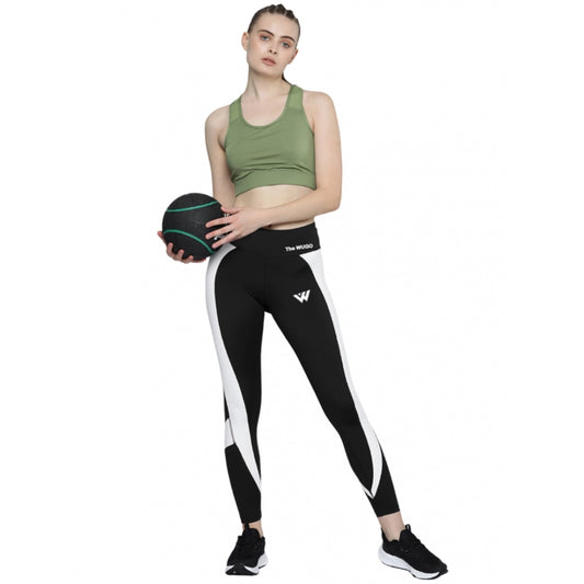 Generic Women's Polyster Soild Sport Leggings (Black & White)