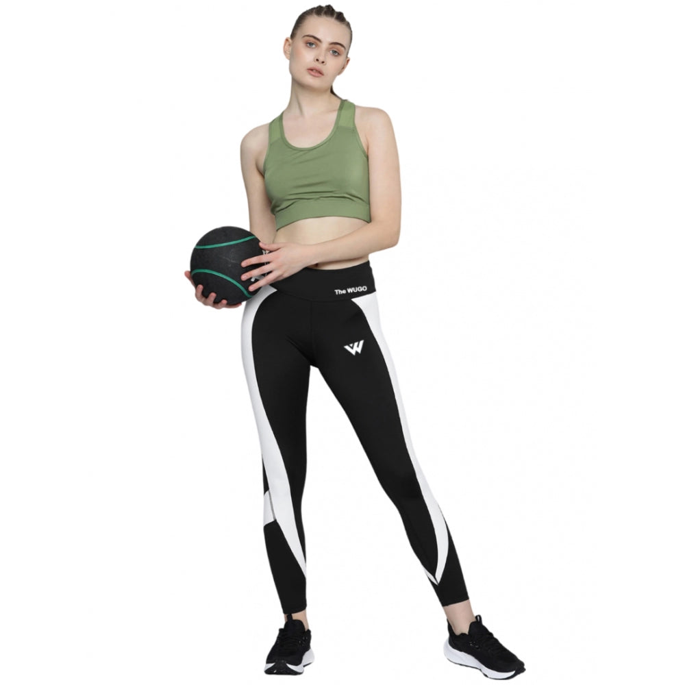Generic Women's Polyster Solid Sport Leggings (Black & White)