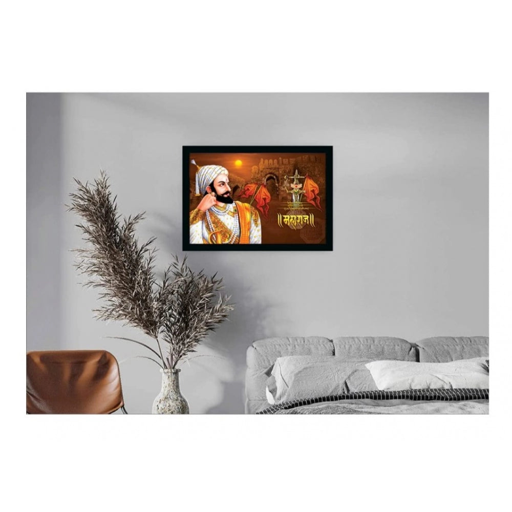 Generic Shivaji Maharaj Painting Vinyl Sparkle Coated with Synthetic Photo Frame (Multicolor)