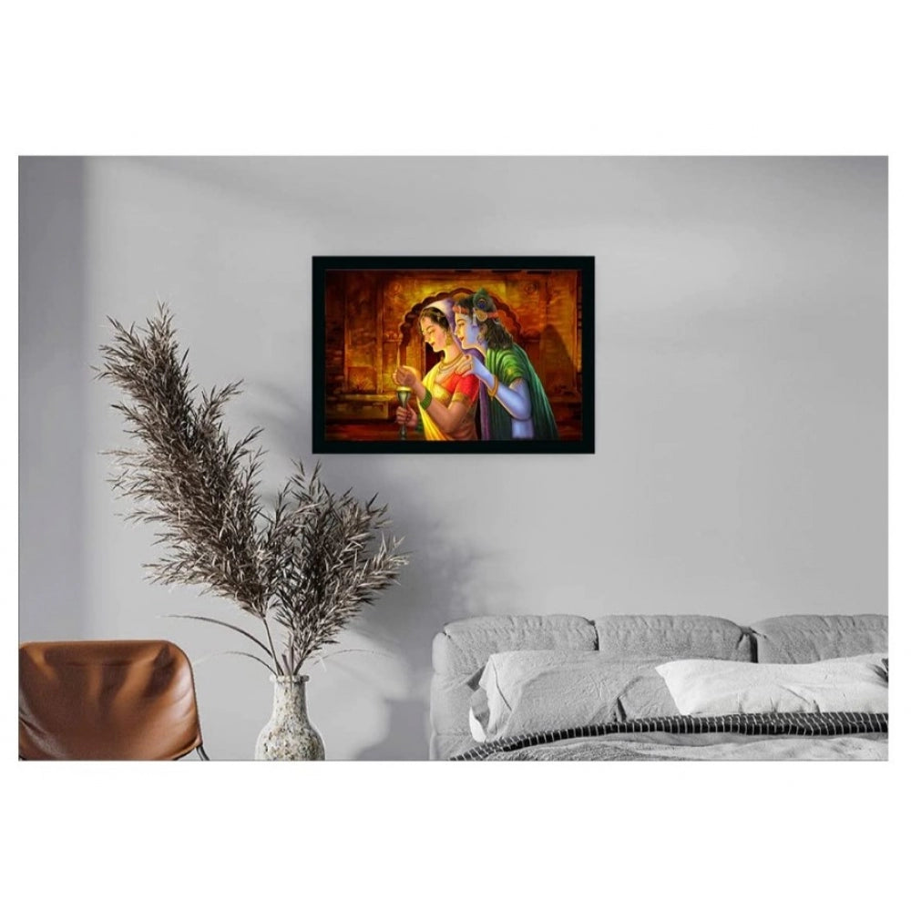 Generic Radha Krishna Painting Vinyl Sparkle Coated with Synthetic Photo Frame (Multicolor)
