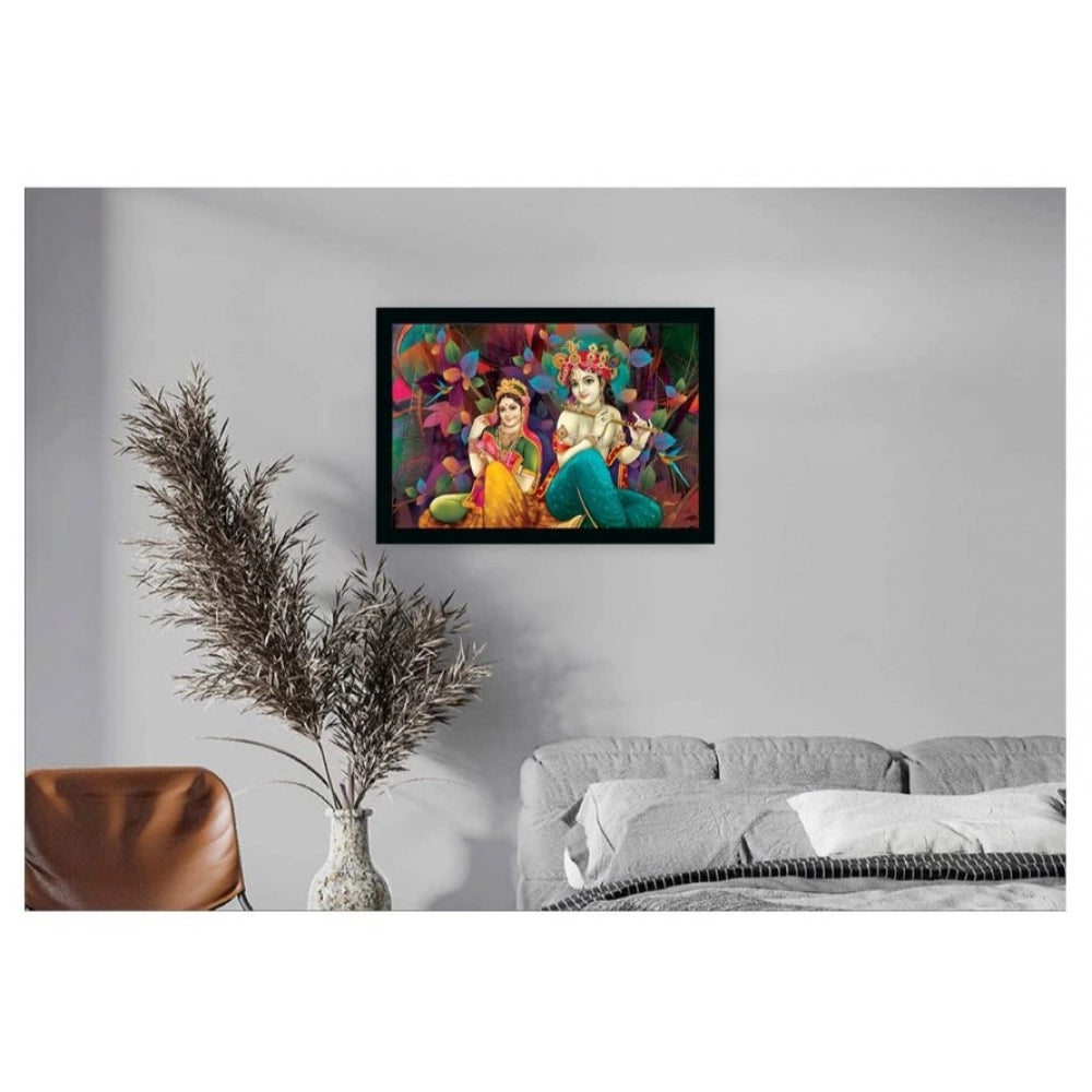 Generic Radha Krishna Painting Vinyl Sparkle Coated with Synthetic Photo Frame (Multicolor)
