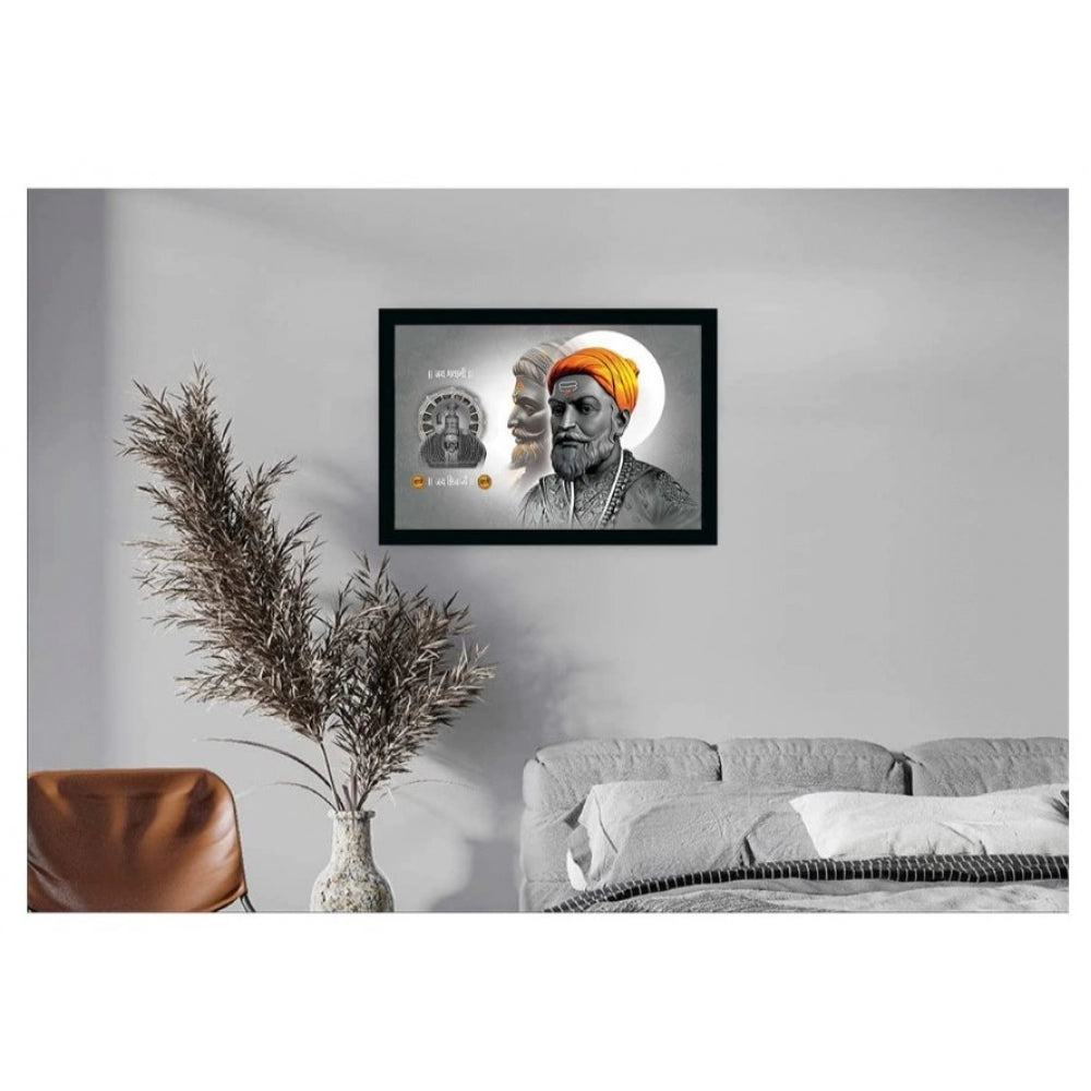 Generic Shivaji Maharaj Painting Vinyl Sparkle Coated with Synthetic Photo Frame (Multicolor)